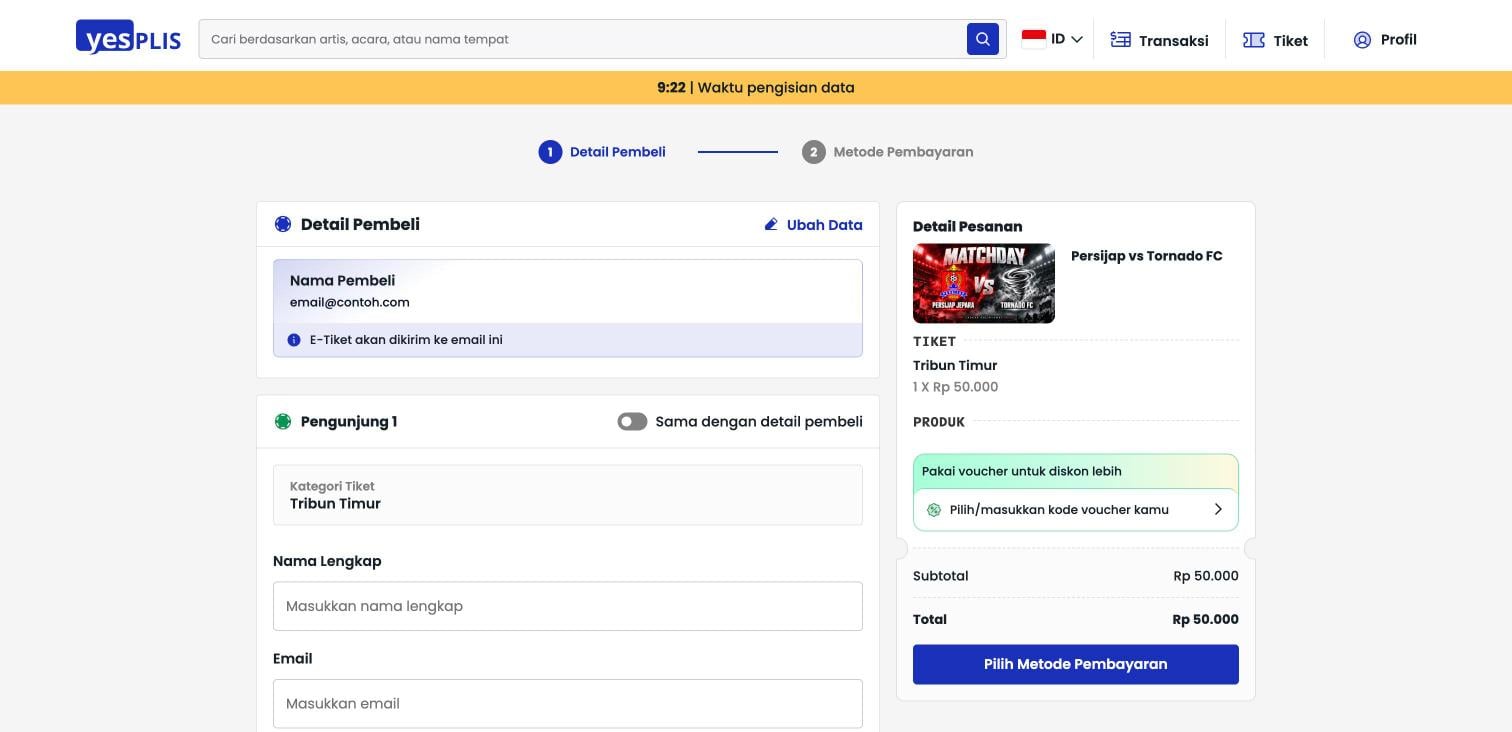 Langkah Detail Pembeli saat checkout dengan batas waktu pengisian data dan form Pengunjung 1